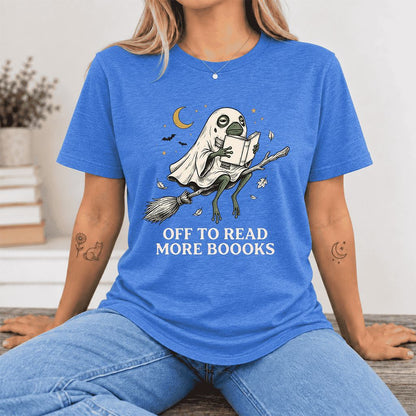 Off To Read More Booooks Ultra-Soft Cotton T-Shirt | Cozy Book Lover Gift Heather True Royal