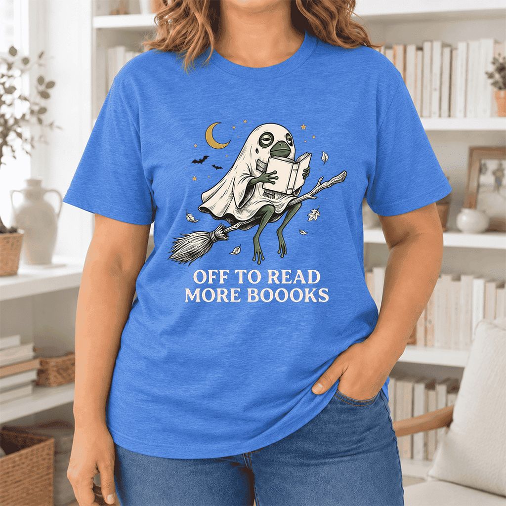 Off To Read More Booooks Ultra-Soft Cotton T-Shirt | Cozy Book Lover Gift Heather True Royal