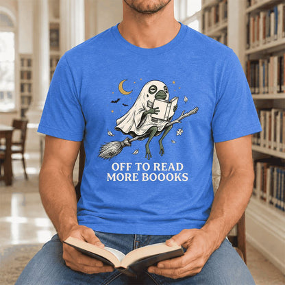 Off To Read More Booooks Ultra-Soft Cotton T-Shirt | Cozy Book Lover Gift Heather True Royal