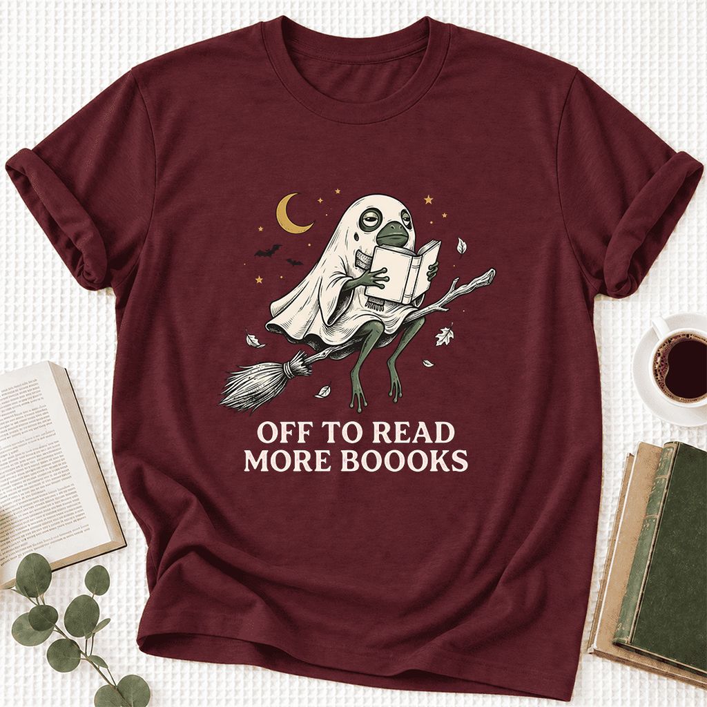 Off To Read More Booooks Ultra-Soft Cotton T-Shirt | Cozy Book Lover Gift Maroon