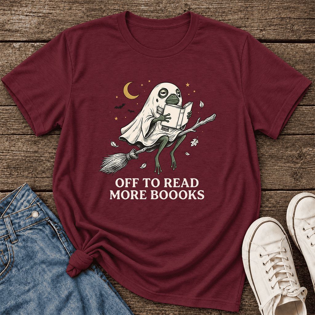 Off To Read More Booooks Ultra-Soft Cotton T-Shirt | Cozy Book Lover Gift Maroon