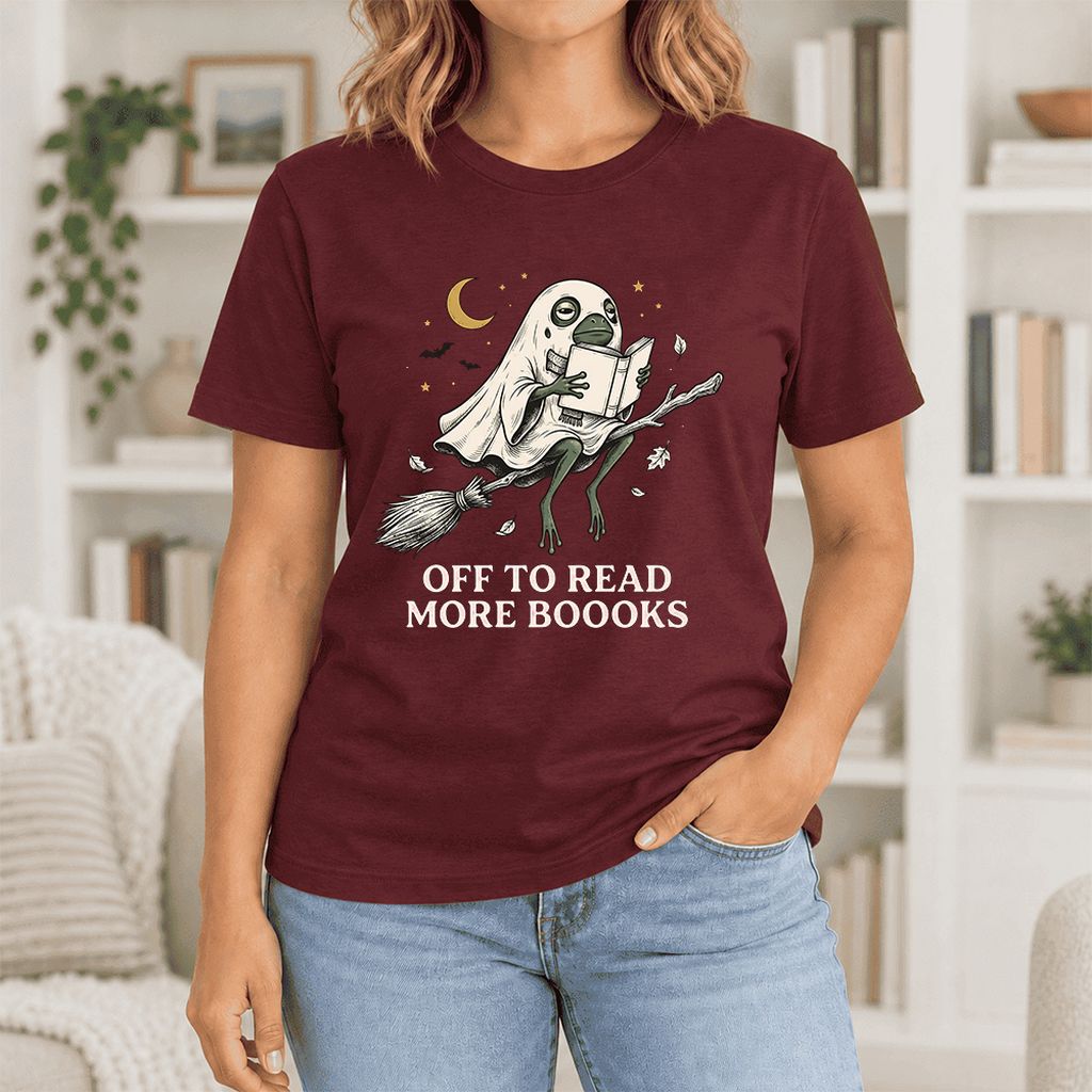 Off To Read More Booooks Ultra-Soft Cotton T-Shirt | Cozy Book Lover Gift Maroon