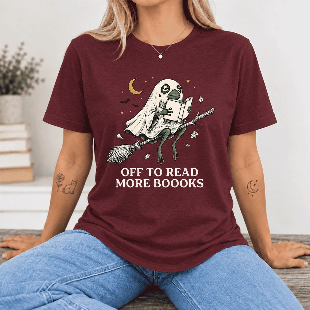 Off To Read More Booooks Ultra-Soft Cotton T-Shirt | Cozy Book Lover Gift Maroon