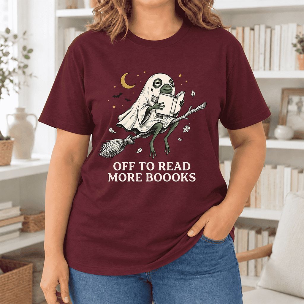 Off To Read More Booooks Ultra-Soft Cotton T-Shirt | Cozy Book Lover Gift Maroon