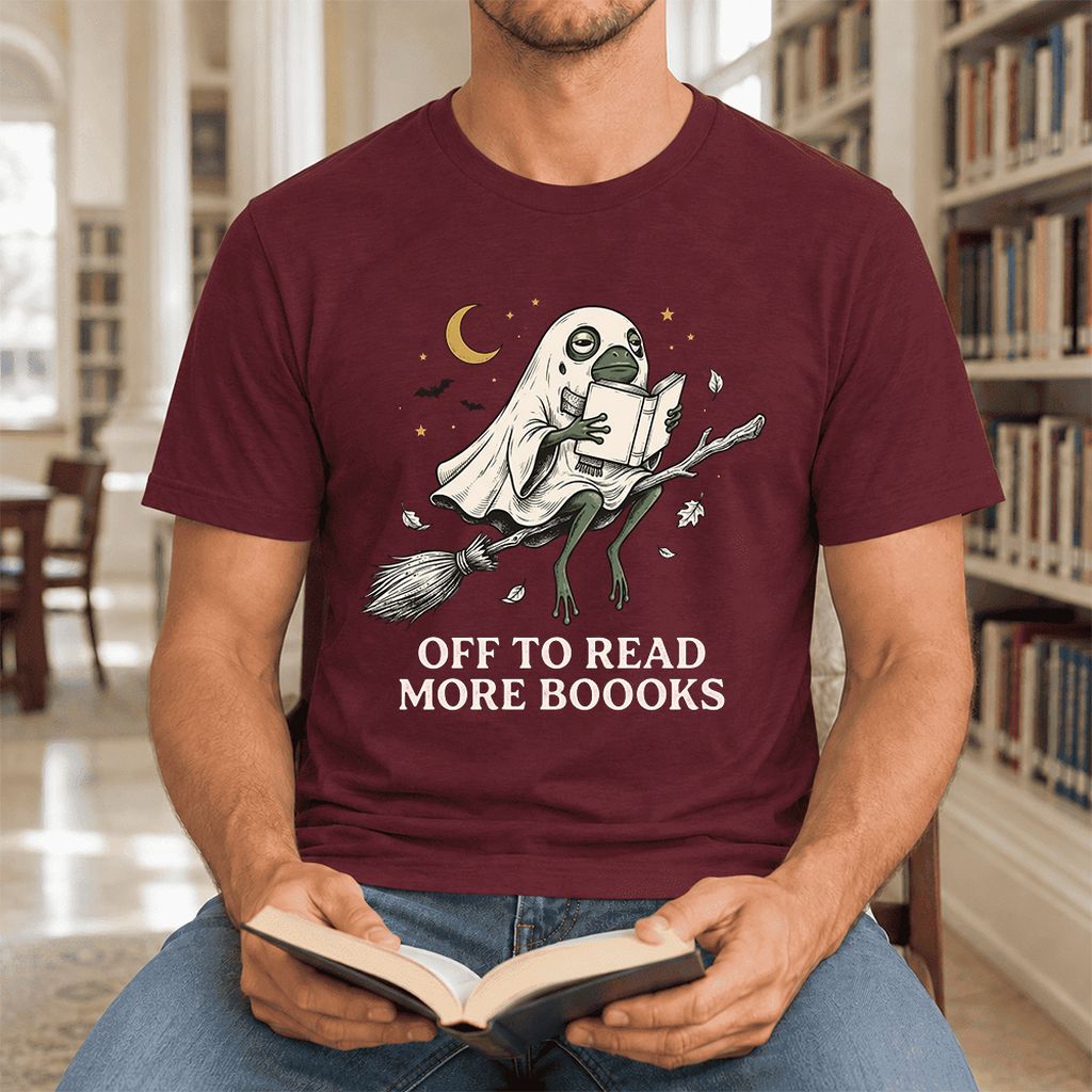 Off To Read More Booooks Ultra-Soft Cotton T-Shirt | Cozy Book Lover Gift Maroon