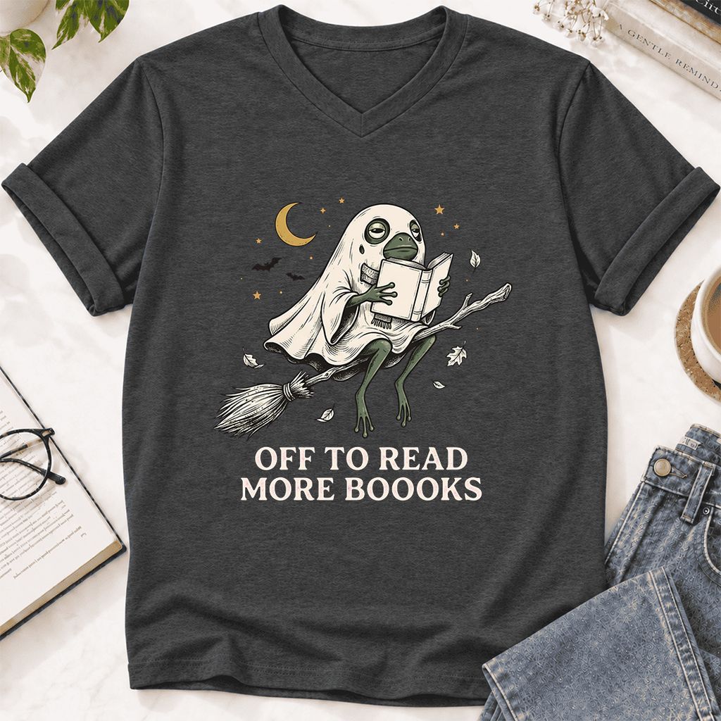 Off To Read More Booooks Ultra-Soft V-Neck | Cozy Book Lover Gift Dark Grey Heather