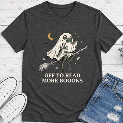 Off To Read More Booooks Ultra-Soft V-Neck | Cozy Book Lover Gift Dark Grey Heather