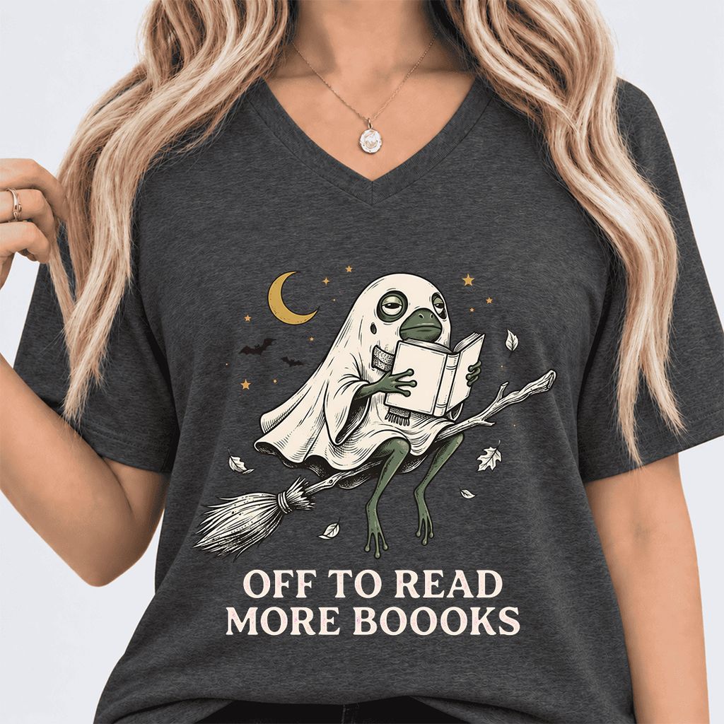 Off To Read More Booooks Ultra-Soft V-Neck | Cozy Book Lover Gift Dark Grey Heather