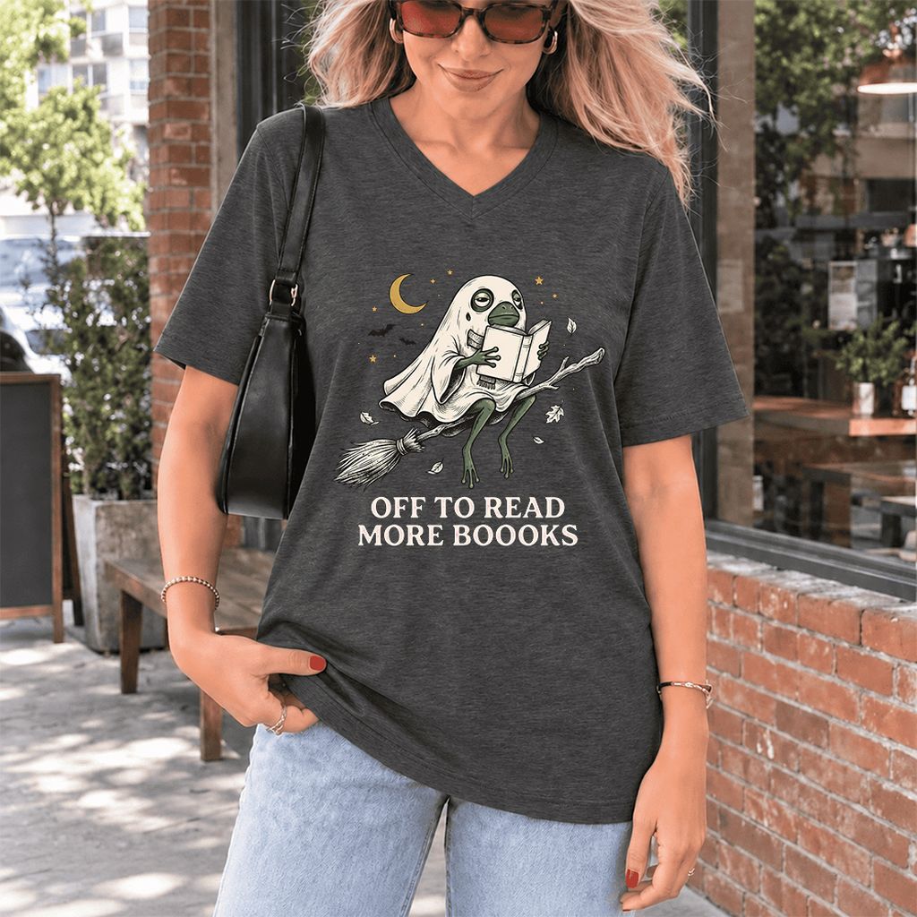 Off To Read More Booooks Ultra-Soft V-Neck | Cozy Book Lover Gift Dark Grey Heather