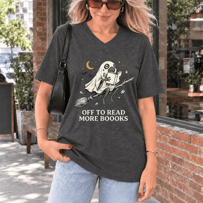 Off To Read More Booooks Ultra-Soft V-Neck | Cozy Book Lover Gift Dark Grey Heather