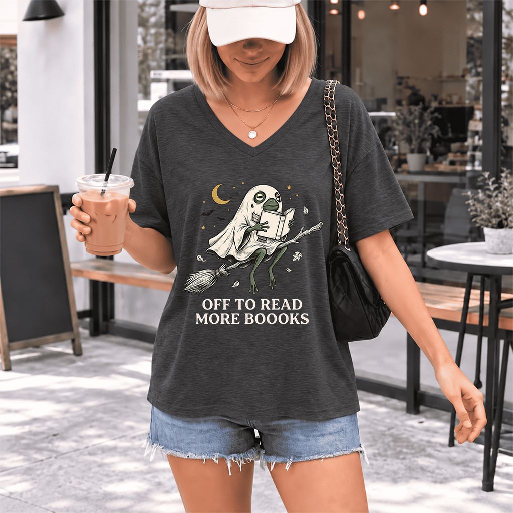 Off To Read More Booooks Ultra-Soft V-Neck | Cozy Book Lover Gift Dark Grey Heather