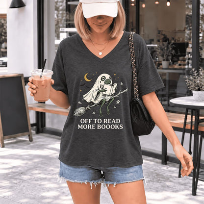 Off To Read More Booooks Ultra-Soft V-Neck | Cozy Book Lover Gift Dark Grey Heather