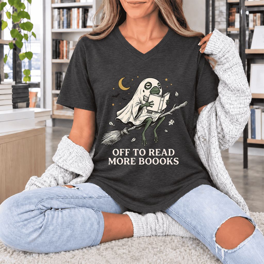 Off To Read More Booooks Ultra-Soft V-Neck | Cozy Book Lover Gift Dark Grey Heather