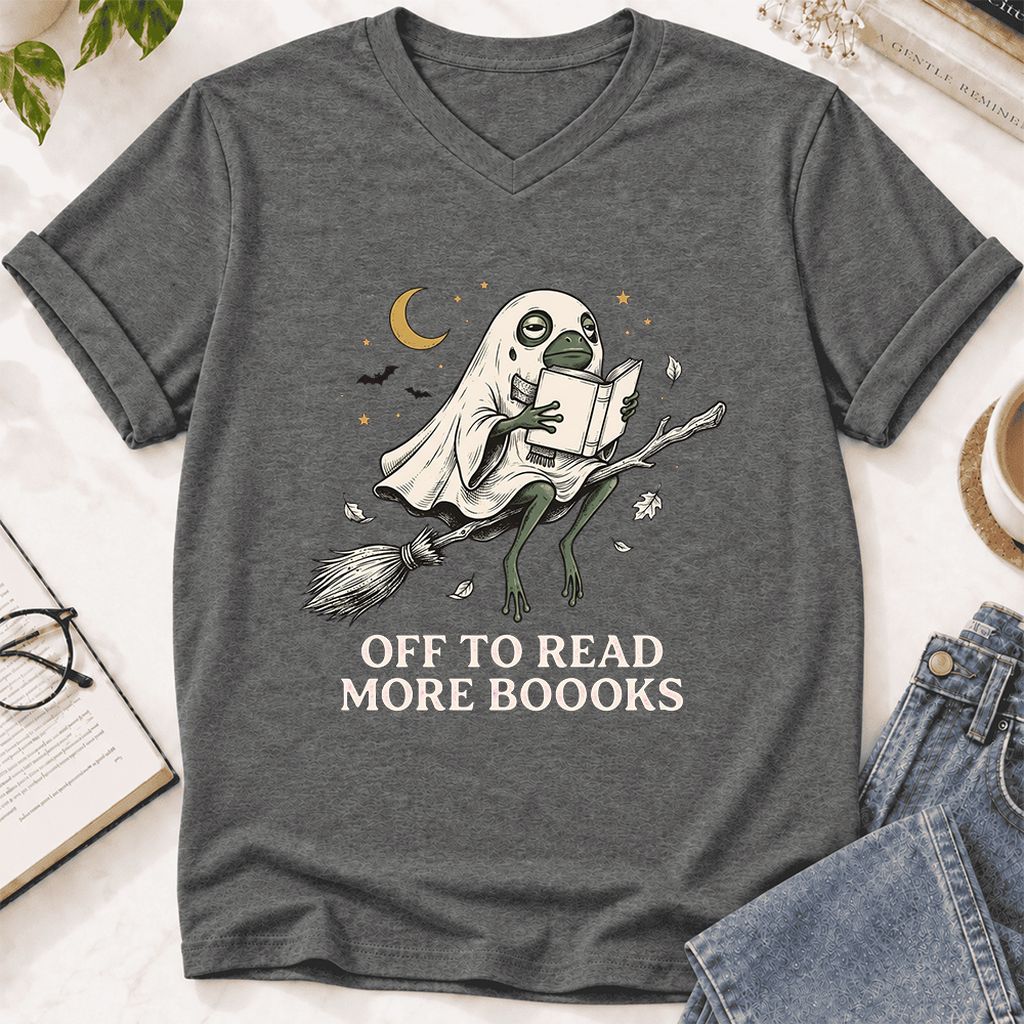 Off To Read More Booooks Ultra-Soft V-Neck | Cozy Book Lover Gift Deep Heather