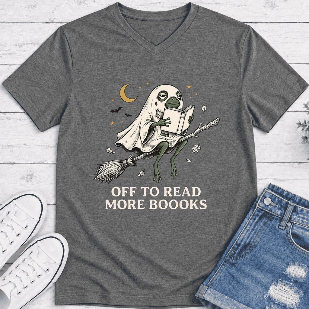 Off To Read More Booooks Ultra-Soft V-Neck | Cozy Book Lover Gift Deep Heather