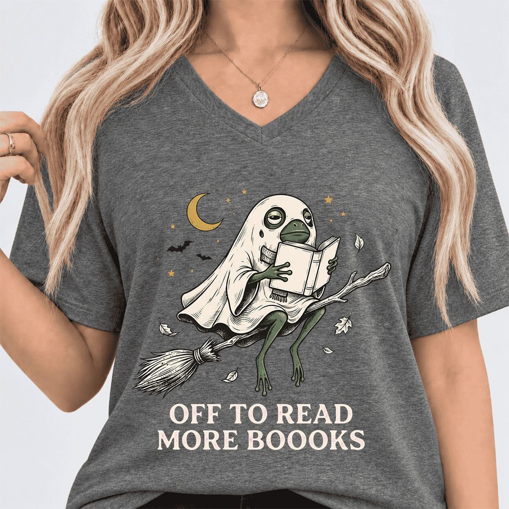 Off To Read More Booooks Ultra-Soft V-Neck | Cozy Book Lover Gift Deep Heather