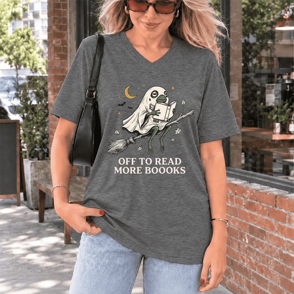 Off To Read More Booooks Ultra-Soft V-Neck | Cozy Book Lover Gift Deep Heather