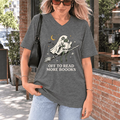 Off To Read More Booooks Ultra-Soft V-Neck | Cozy Book Lover Gift Deep Heather