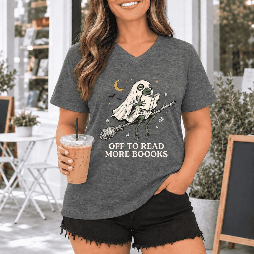 Off To Read More Booooks Ultra-Soft V-Neck | Cozy Book Lover Gift Deep Heather