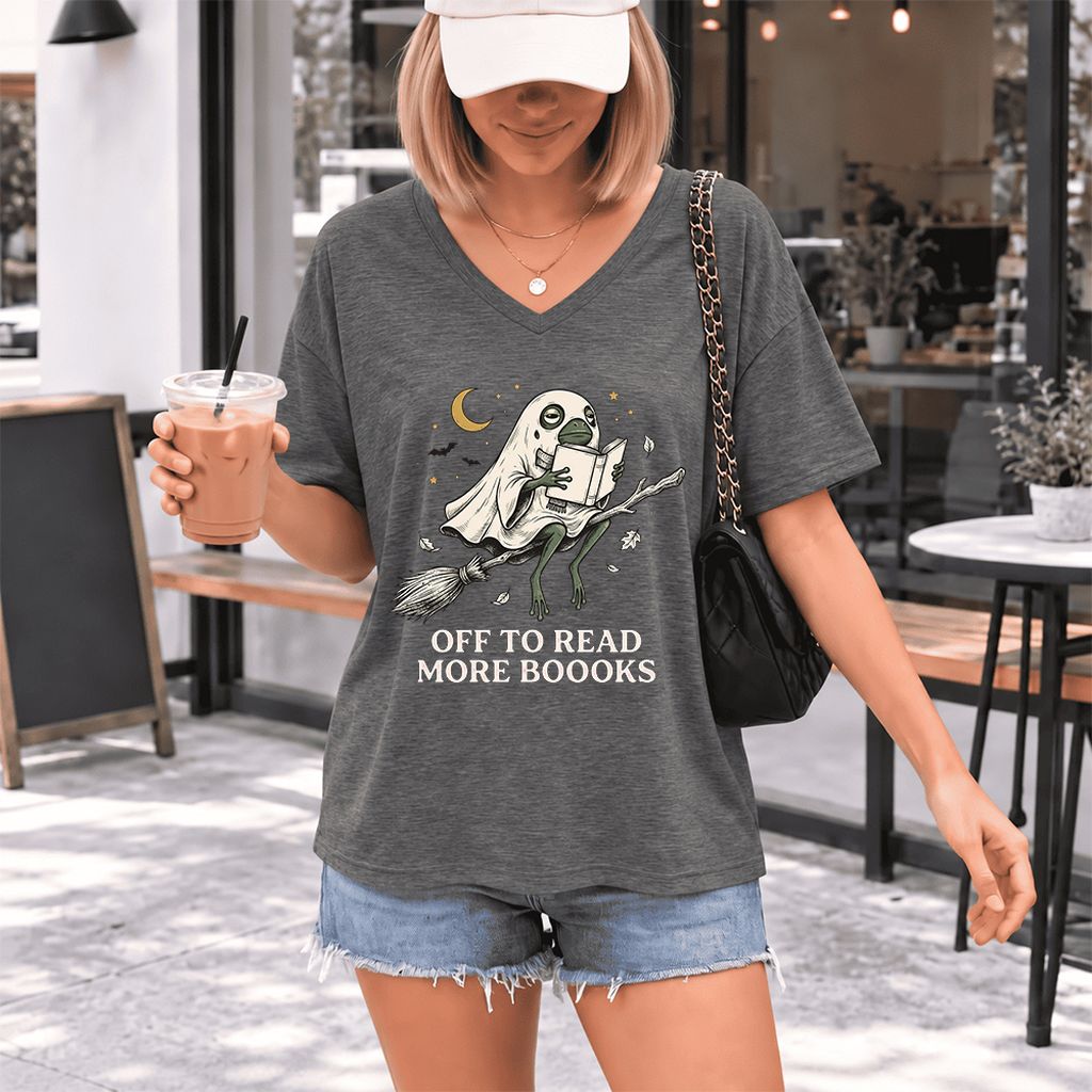 Off To Read More Booooks Ultra-Soft V-Neck | Cozy Book Lover Gift Deep Heather