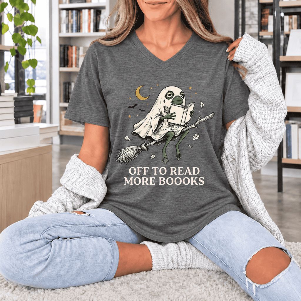 Off To Read More Booooks Ultra-Soft V-Neck | Cozy Book Lover Gift Deep Heather