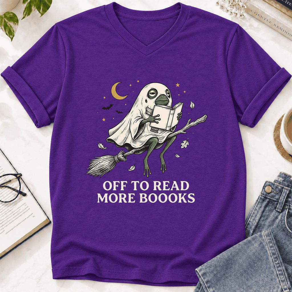 Off To Read More Booooks Ultra-Soft V-Neck | Cozy Book Lover Gift Team Purple