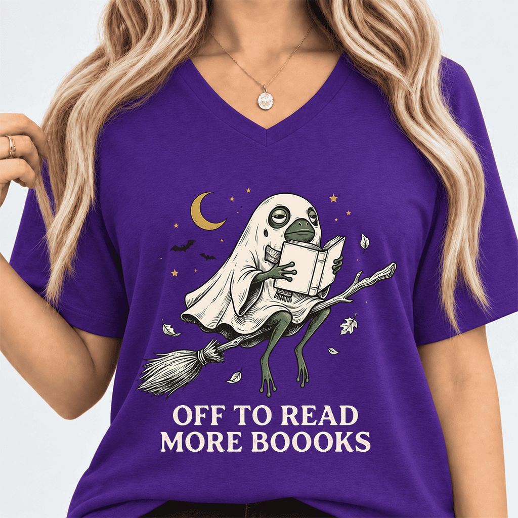 Off To Read More Booooks Ultra-Soft V-Neck | Cozy Book Lover Gift Team Purple