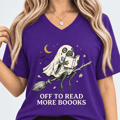 Off To Read More Booooks Ultra-Soft V-Neck | Cozy Book Lover Gift Team Purple