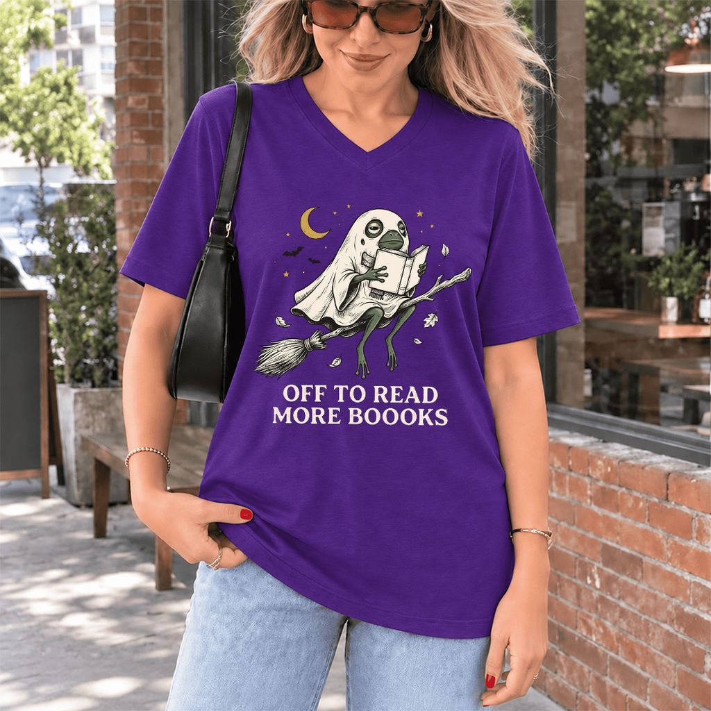 Off To Read More Booooks Ultra-Soft V-Neck | Cozy Book Lover Gift Team Purple