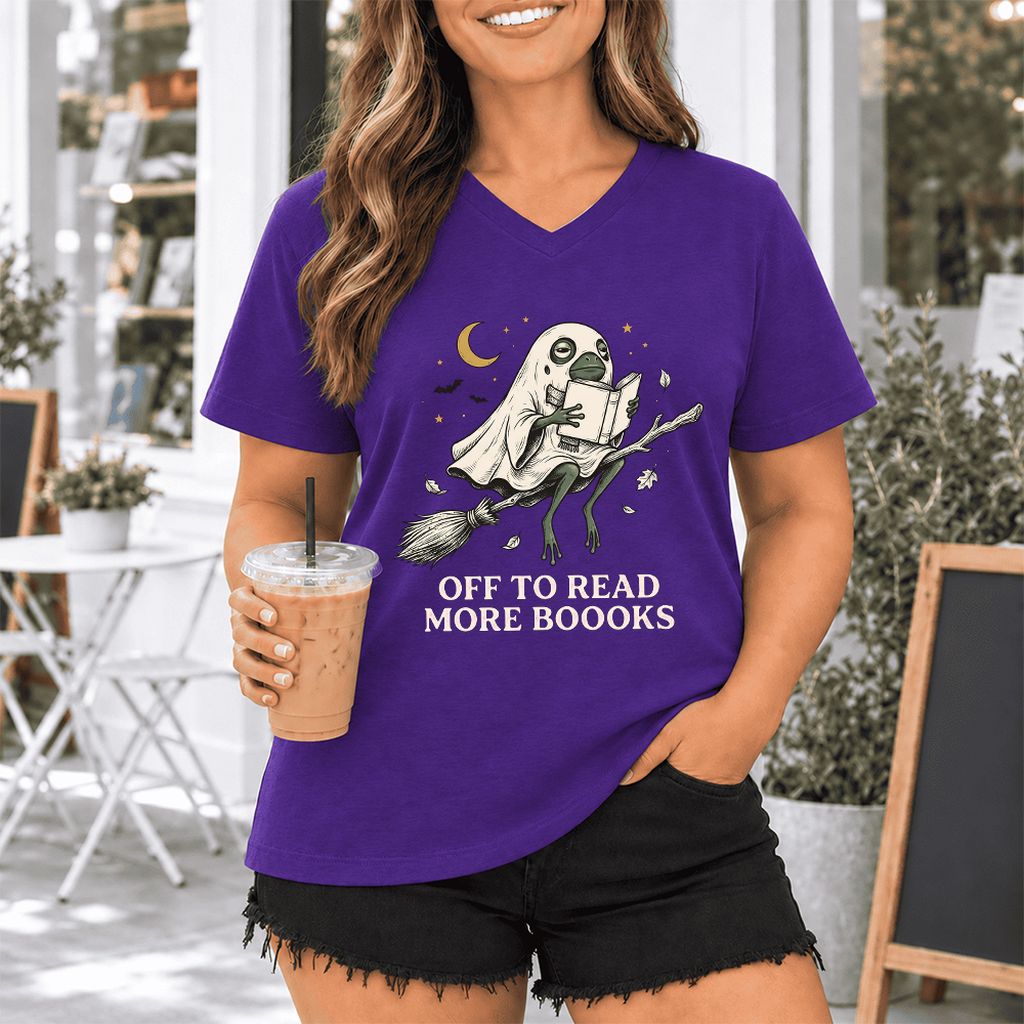 Off To Read More Booooks Ultra-Soft V-Neck | Cozy Book Lover Gift Team Purple