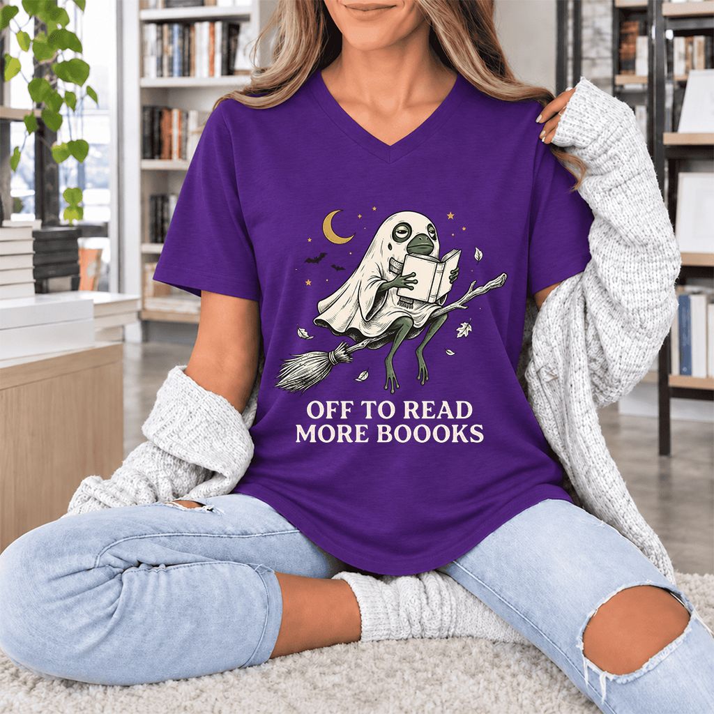 Off To Read More Booooks Ultra-Soft V-Neck | Cozy Book Lover Gift Team Purple