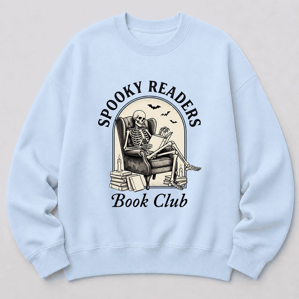 Spooky Readers Book Club Printed Sweatshirt | Halloween Book Lover Gift Light Blue