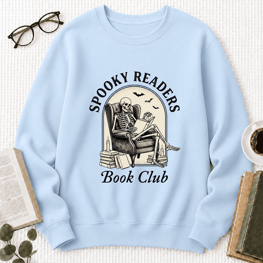 Spooky Readers Book Club Printed Sweatshirt | Halloween Book Lover Gift Light Blue