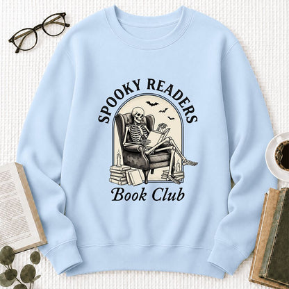 Spooky Readers Book Club Printed Sweatshirt | Halloween Book Lover Gift Light Blue