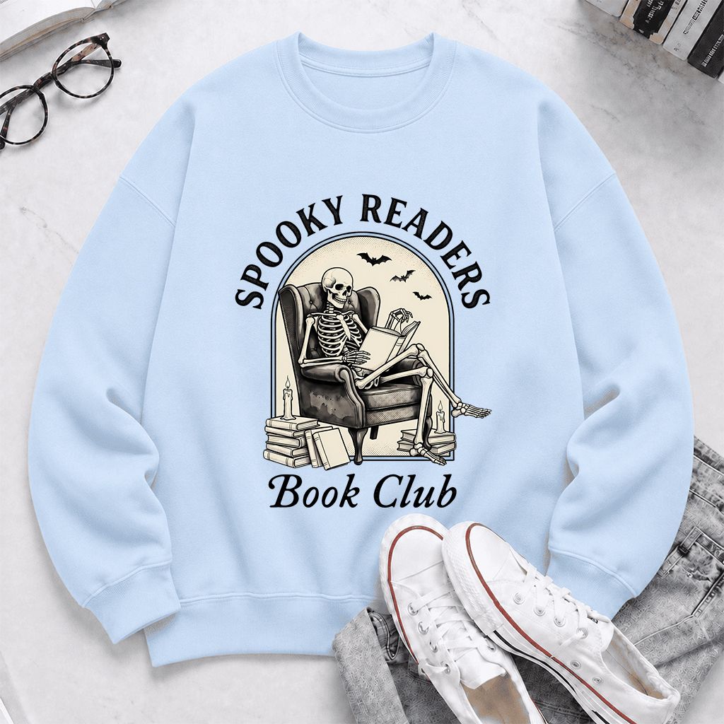 Spooky Readers Book Club Printed Sweatshirt | Halloween Book Lover Gift Light Blue