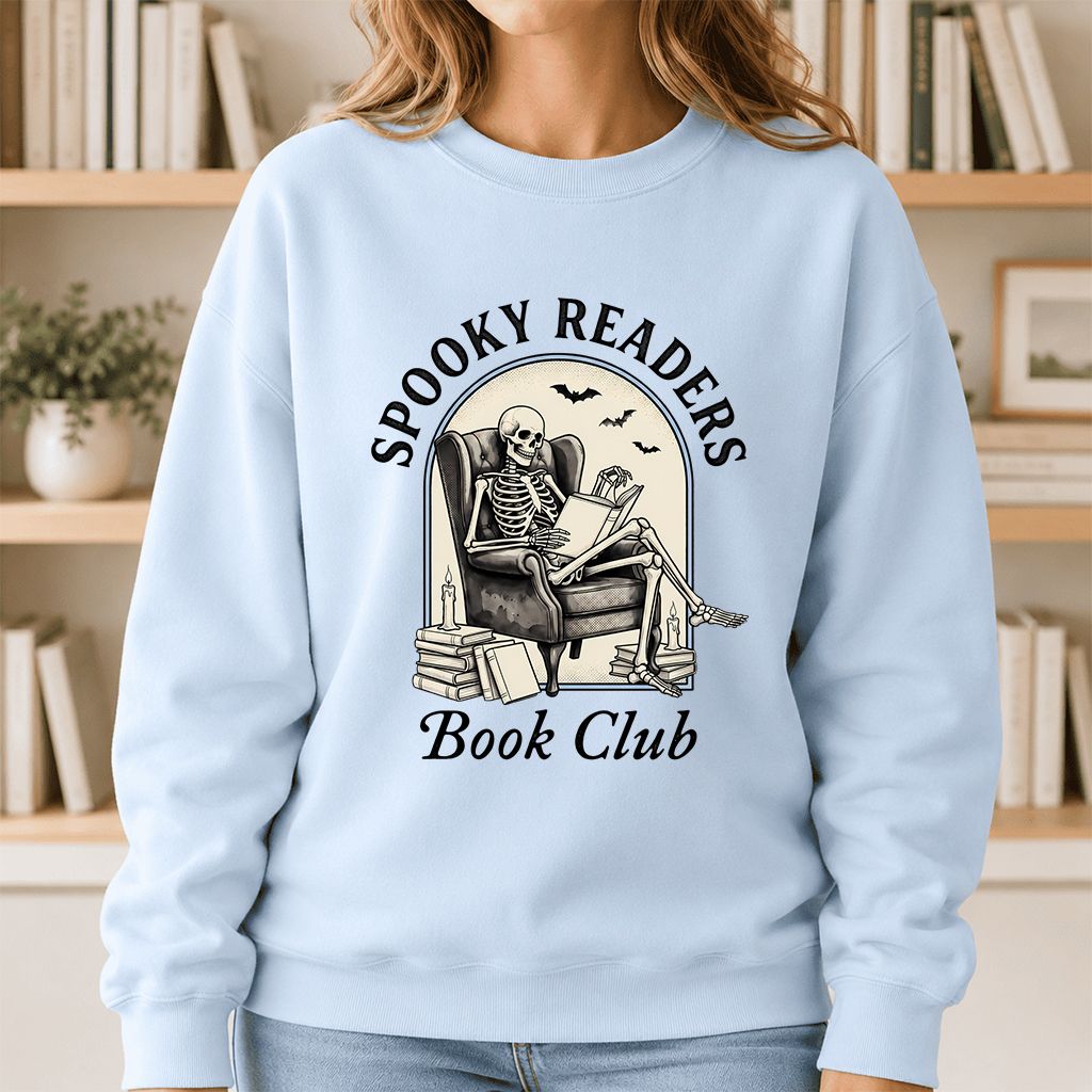 Spooky Readers Book Club Printed Sweatshirt | Halloween Book Lover Gift Light Blue