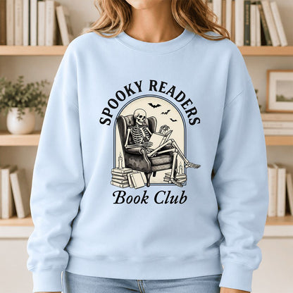 Spooky Readers Book Club Printed Sweatshirt | Halloween Book Lover Gift Light Blue