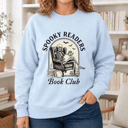 Spooky Readers Book Club Printed Sweatshirt | Halloween Book Lover Gift Light Blue
