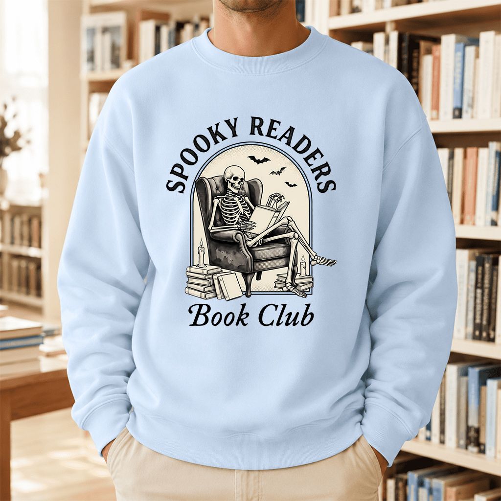 Spooky Readers Book Club Printed Sweatshirt | Halloween Book Lover Gift Light Blue