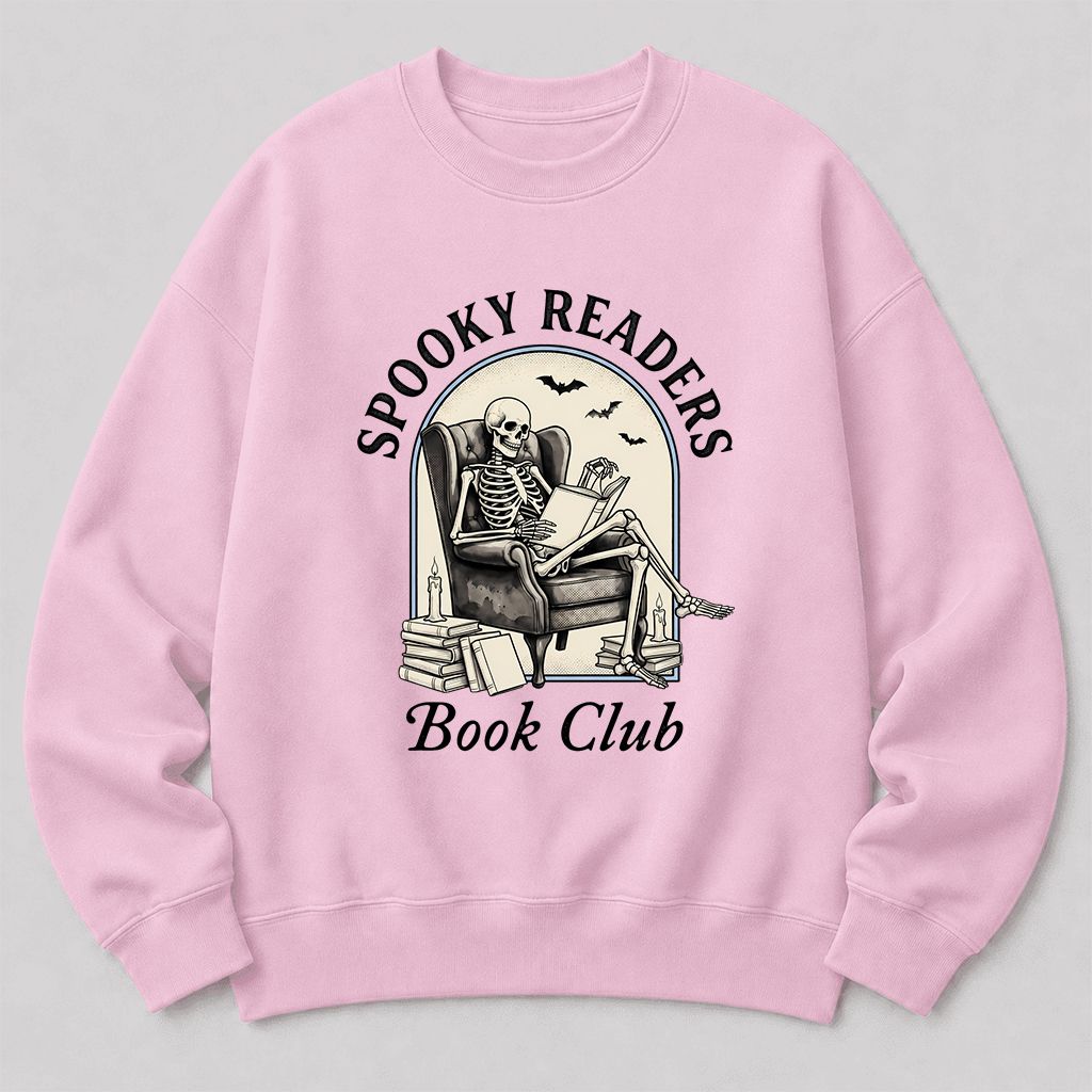 Spooky Readers Book Club Printed Sweatshirt | Halloween Book Lover Gift Light Pink
