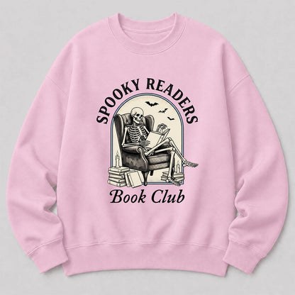 Spooky Readers Book Club Printed Sweatshirt | Halloween Book Lover Gift Light Pink