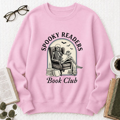 Spooky Readers Book Club Printed Sweatshirt | Halloween Book Lover Gift Light Pink