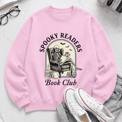 Spooky Readers Book Club Printed Sweatshirt | Halloween Book Lover Gift Light Pink