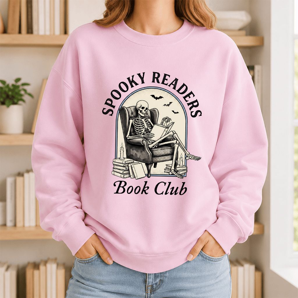 Spooky Readers Book Club Printed Sweatshirt | Halloween Book Lover Gift Light Pink