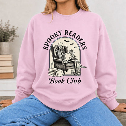 Spooky Readers Book Club Printed Sweatshirt | Halloween Book Lover Gift Light Pink
