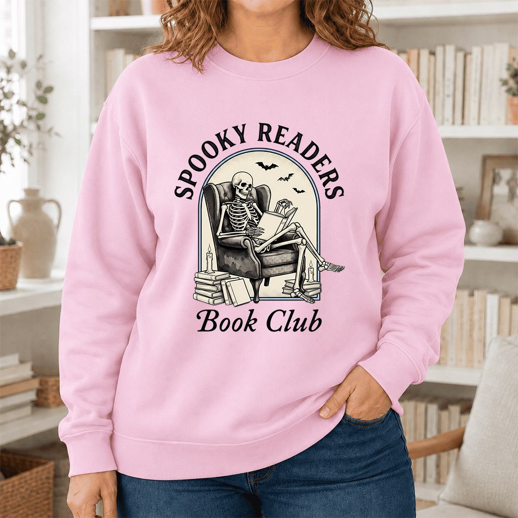 Spooky Readers Book Club Printed Sweatshirt | Halloween Book Lover Gift Light Pink