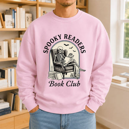 Spooky Readers Book Club Printed Sweatshirt | Halloween Book Lover Gift Light Pink