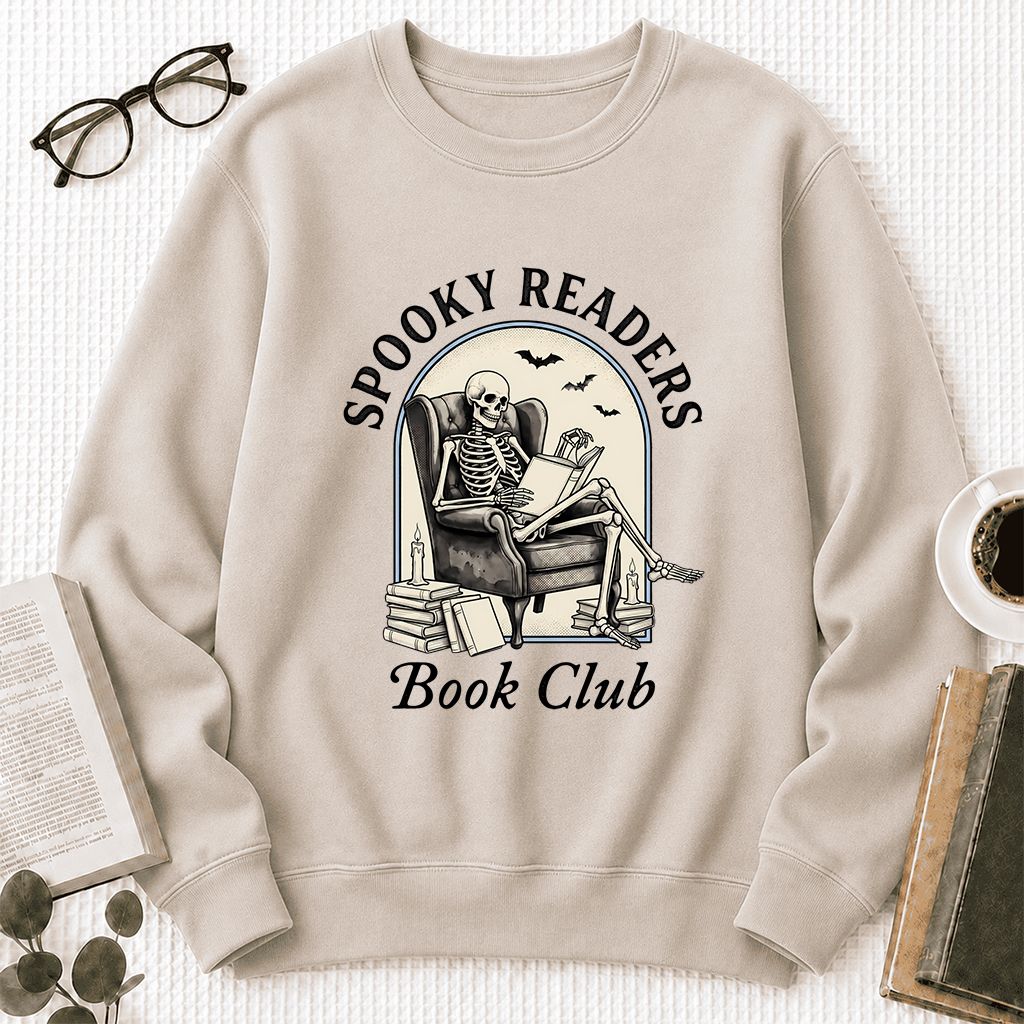 Spooky Readers Book Club Printed Sweatshirt | Halloween Book Lover Gift Sand