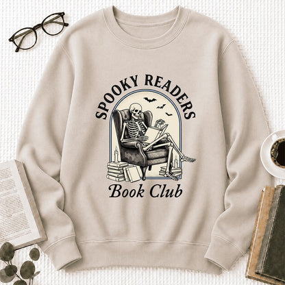 Spooky Readers Book Club Printed Sweatshirt | Halloween Book Lover Gift Sand