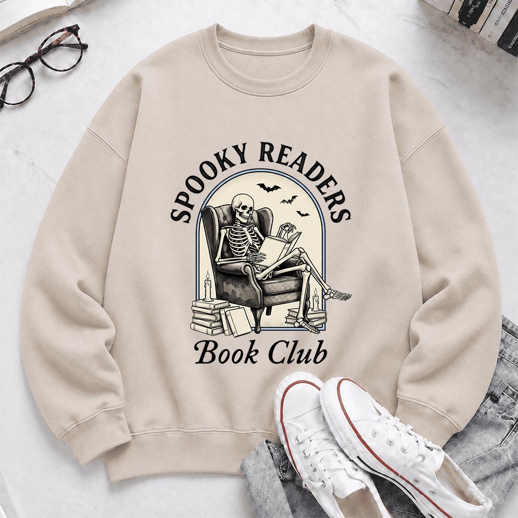 Spooky Readers Book Club Printed Sweatshirt | Halloween Book Lover Gift Sand
